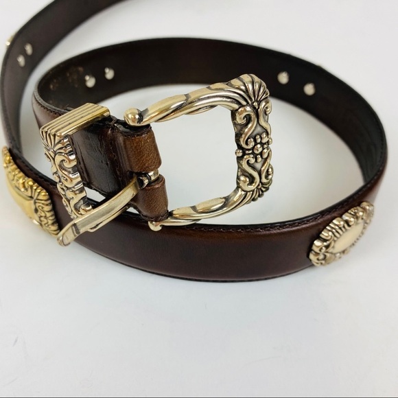 Fossil Brown Leather Belt w/Silver Details Size M - Picture 3 of 12